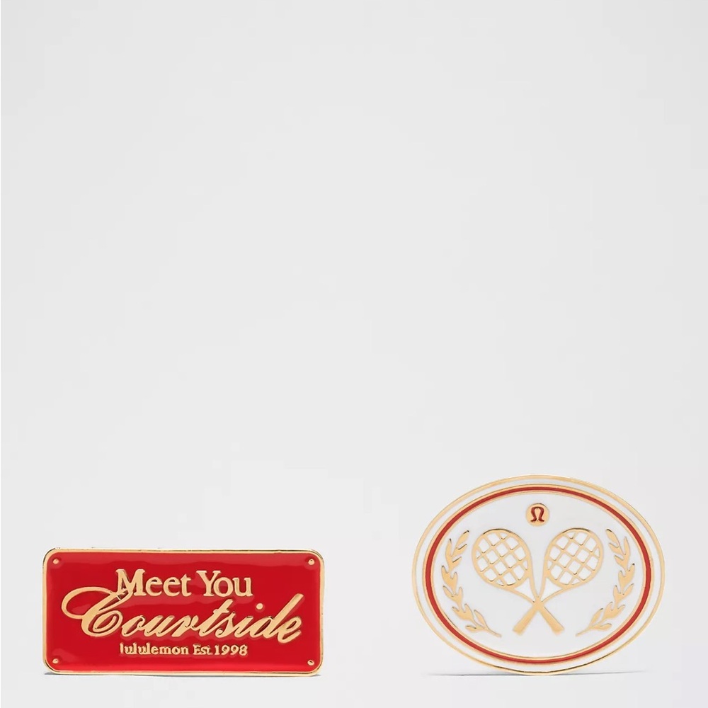 Lululemon Enamel Pin Set - Red and Gold Meet you courtside